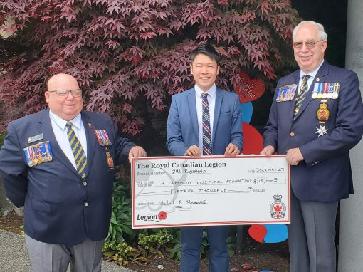 皇家加拿大军团291分会向列治文医院基金会「生命三重奏」筹款行动捐赠$15,000